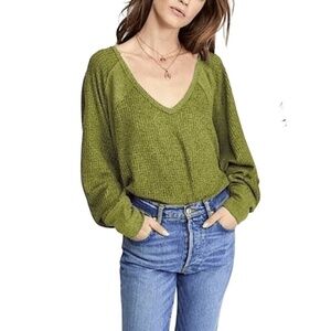 Free People Santa Clara V-neck Thermal Top Ferngully  NWT